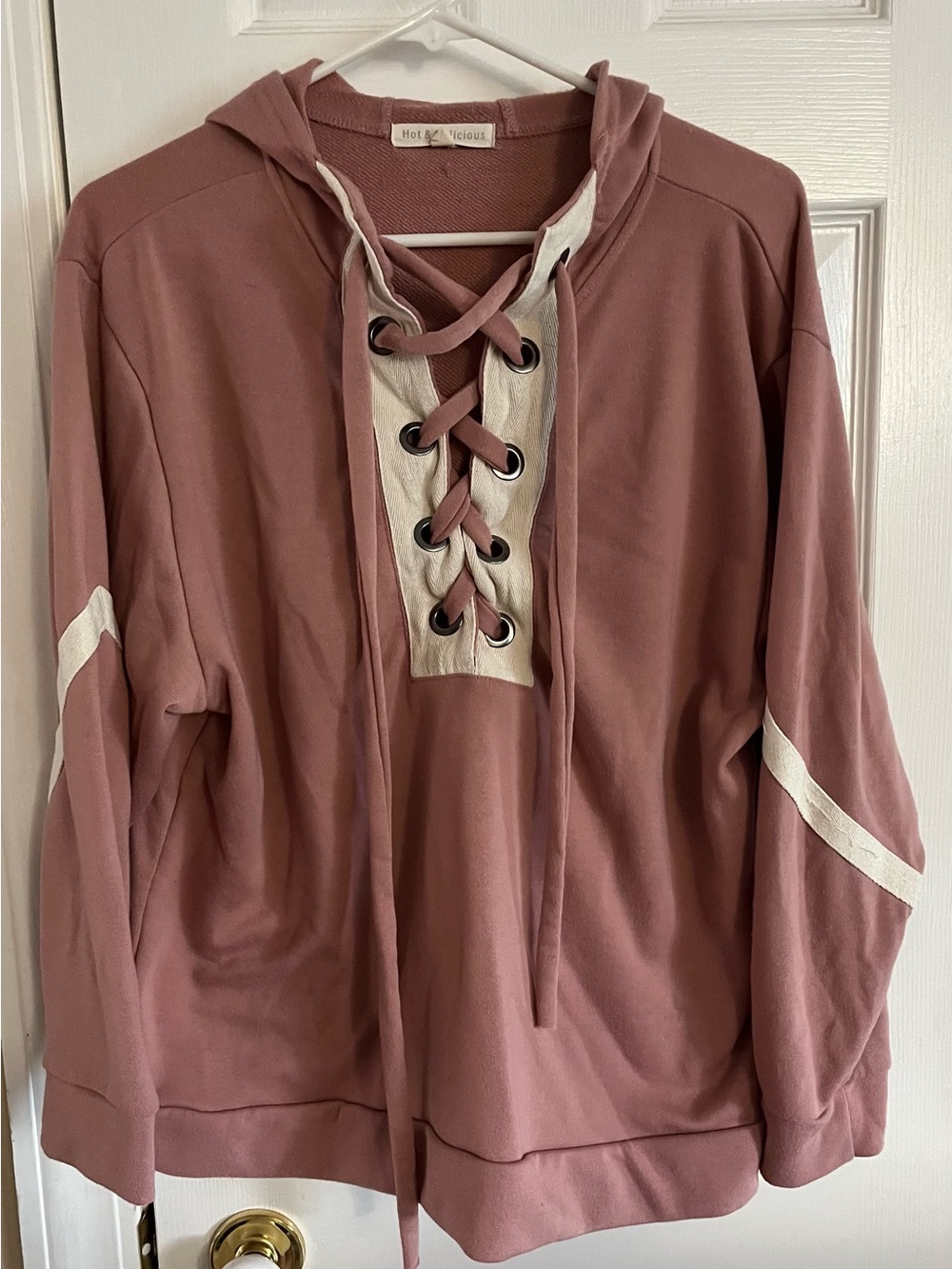 Hot & Delicious Rose Lace-Up Hoodie with Cream Accents